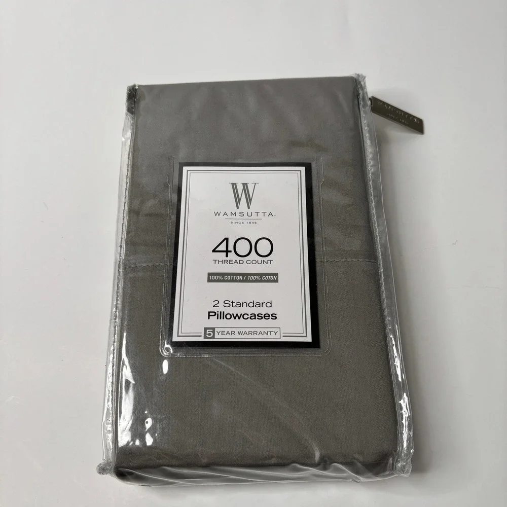 Wamsutta 400 Thread Count 100%‎ Cotton 2 Standard Pillowcases Gray Sateen Weave